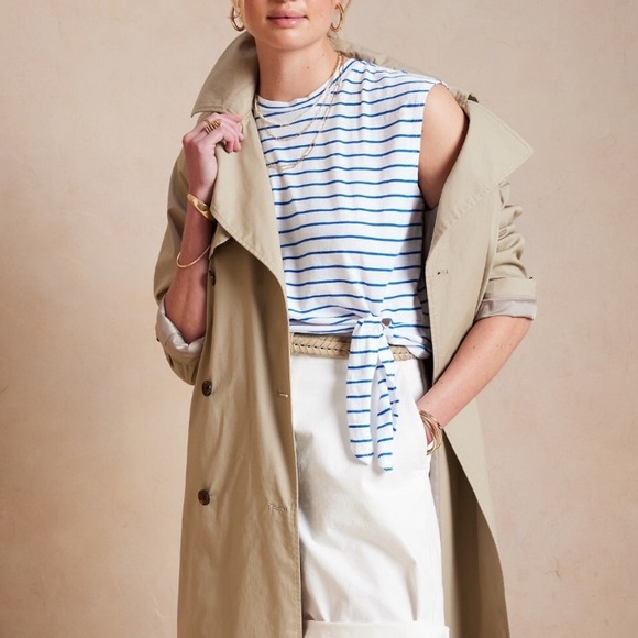 BANANA REPUBLIC Top Size S Cotton Slub Malibu Tee Navy Stripe Tie Resort - Picture 2 of 5